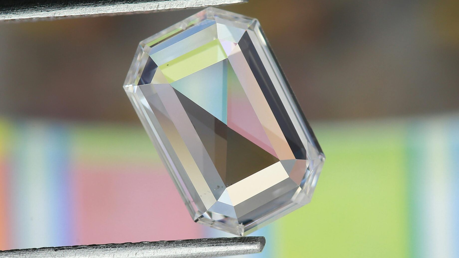 Emerald cut diamond, close-up showing the step-cut facets
